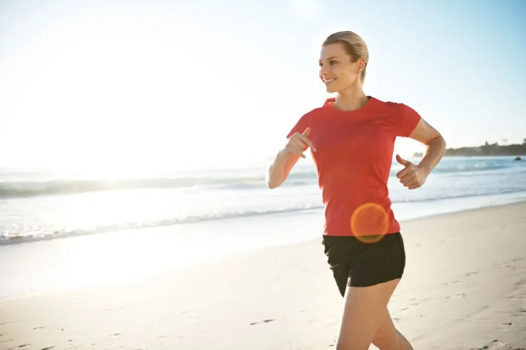 A lady is running.