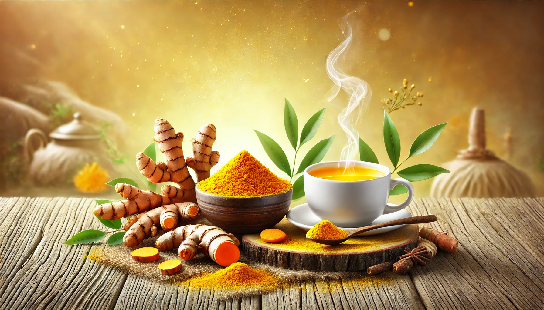 Turmeric (Curcuma longa) in its natural and health-focused context.