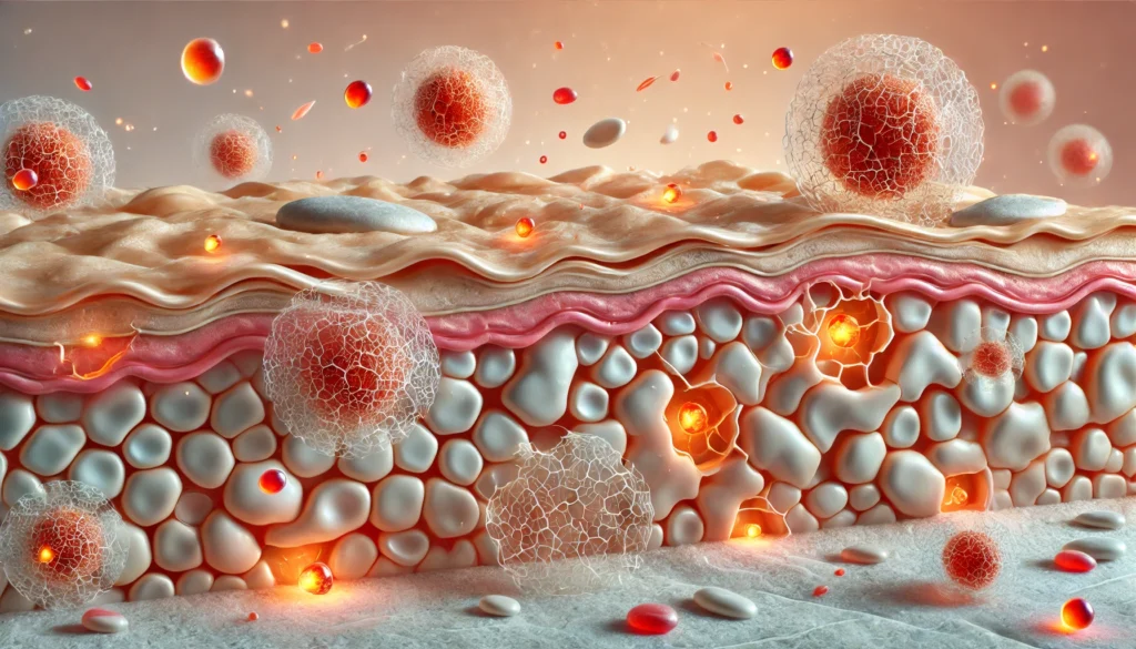 damaged skin cells in a scientific and skincare context.