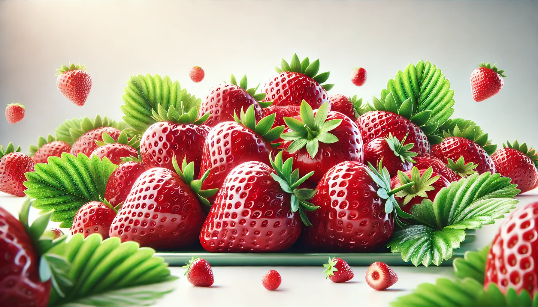 realistic, juicy strawberries with rich red color, tiny