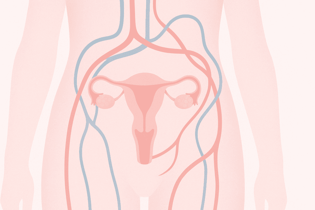 3D-style illustration showing how hormonal birth control affects the uterus, ovaries, and blood vessels, addressing the question: can birth control cause high blood pressure
